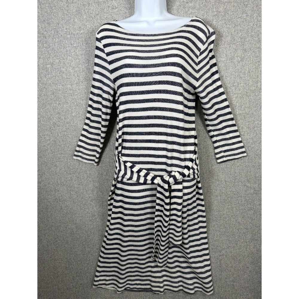 Anthropologie T.La Becky Striped Tie Waist Dress Small Comfy Boat Neck Preppy